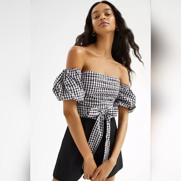 Dolan Left Coast Gingham Puff-Sleeve Shirt L - Picture 1 of 5